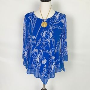 Long sleeve embroidered blue Alfani Top PL